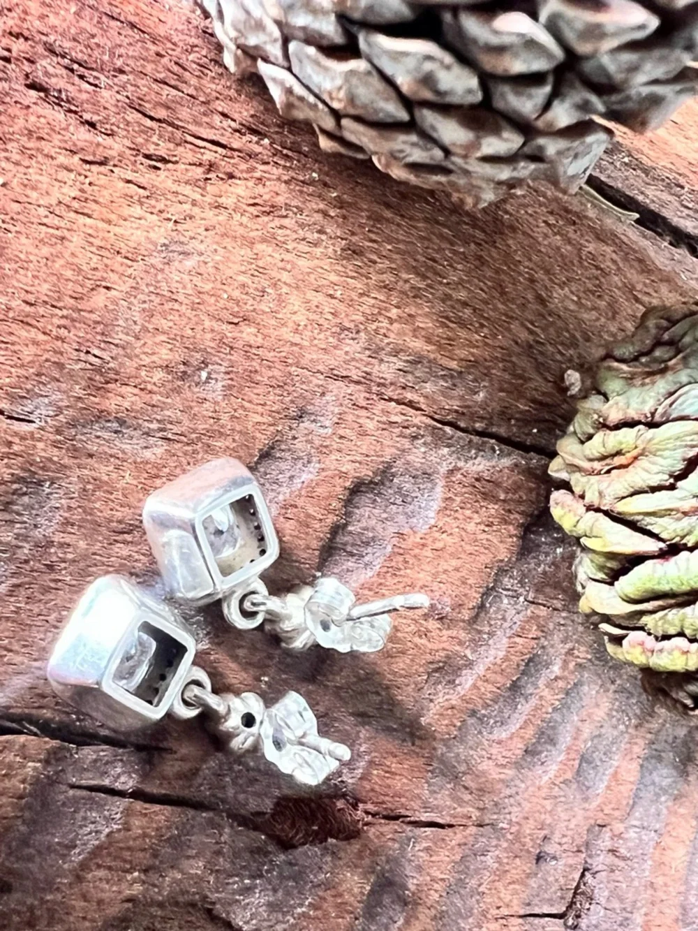 Authentic Pandora Earrings Timeless Elegance Square Drop  Clear Cz Faceted 1.5cm - Picture 4 of 10
